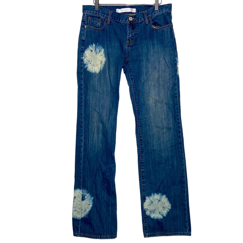 Tin Haul Women's Denim Blue & White Tie-Dye Straight Leg Jeans size 31 Long